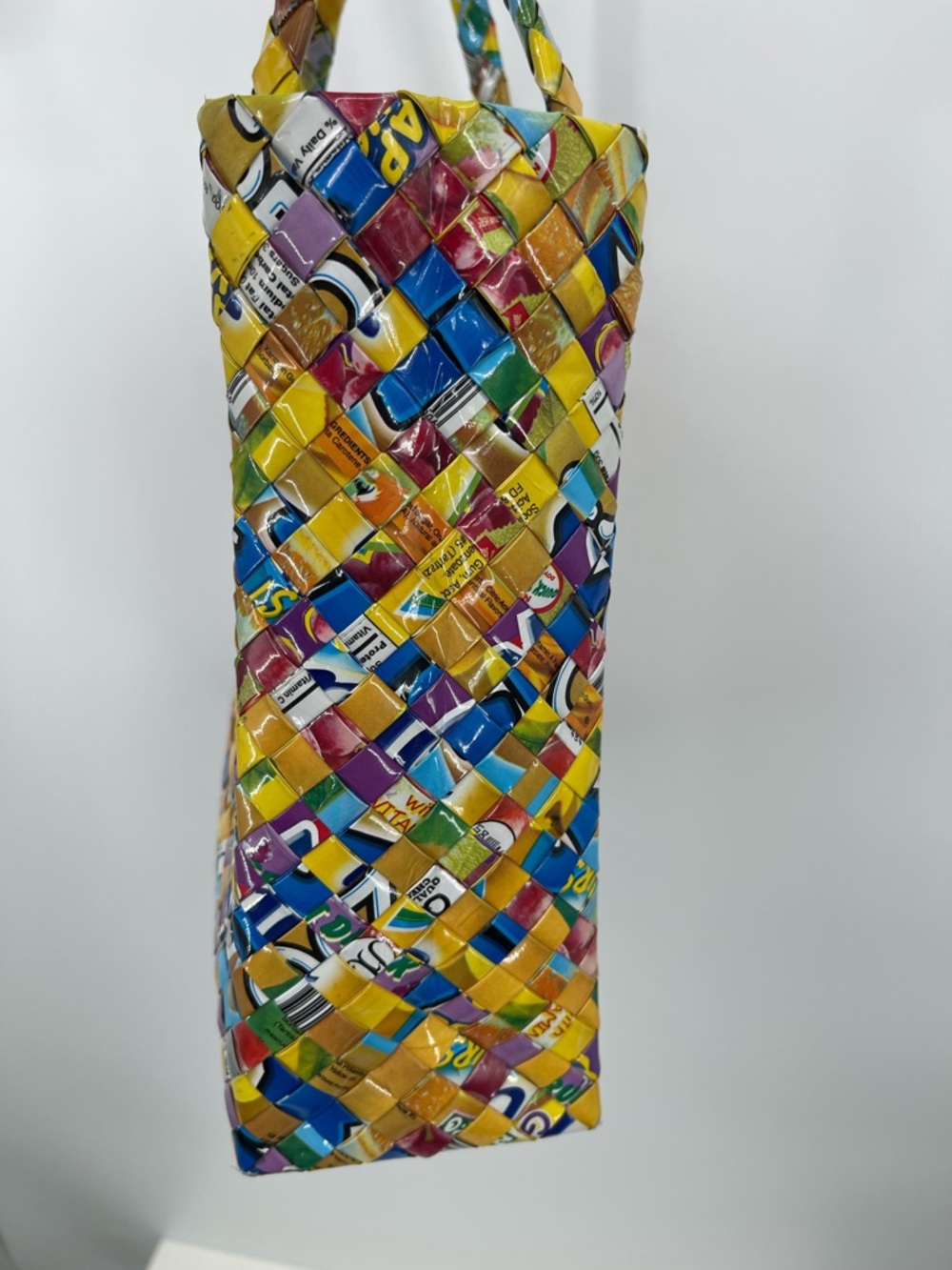 Hand Crafted Multicolor Candy Wrapper Woven Tote Bag - Picture 5 of 12